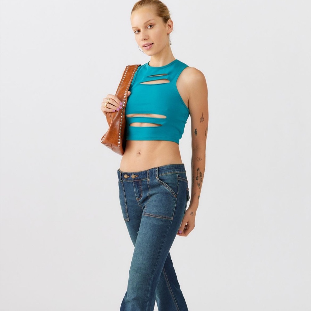 NWT UO Out From Under Teal Ripped Crop Tank Top